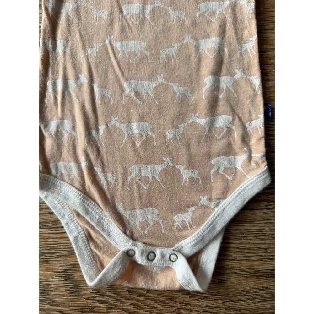 Kickee Pants Long Sleeve Bodysuit Baby 12-18M Peach Deer Print Bamboo